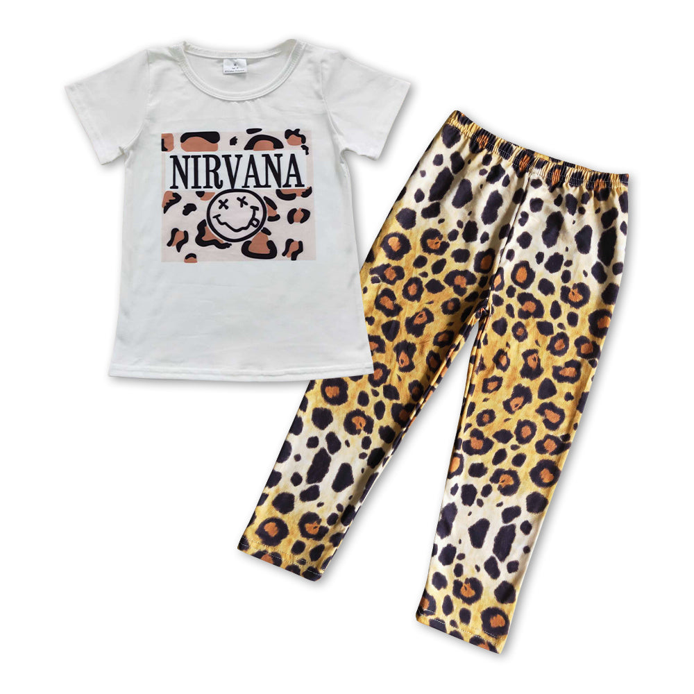 Short Sleeve Leopard Print Shirt & Leggings Girls Clothing Set (3M–16T)