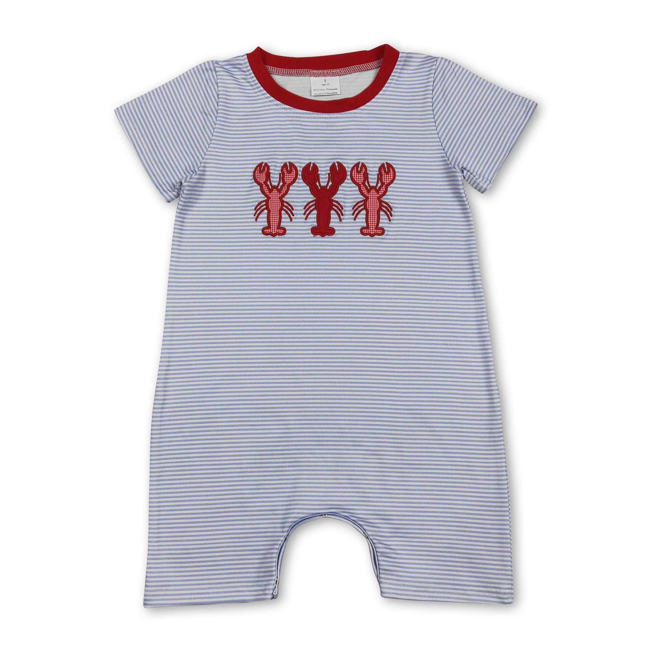 Short sleeves stripe crawfish baby boy summer romper